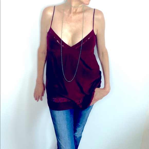 Aritzia Wilfred Burgundy 100% SILK Camisole with Lace Detailing Size S Worn Once - Picture 1 of 9